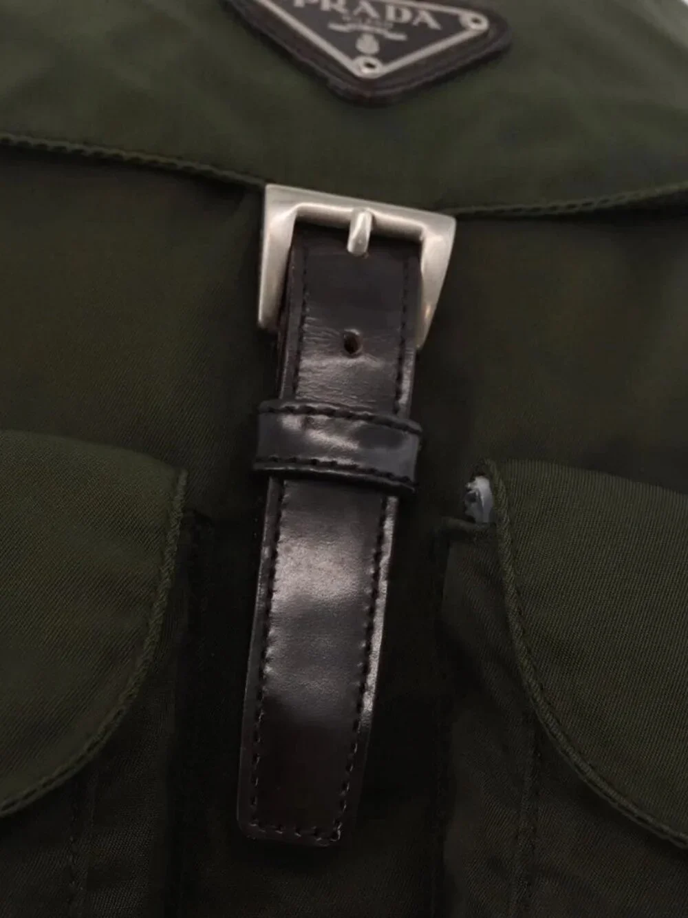 PRADA Backpack Nylon Khaki Silver Auth hk3832